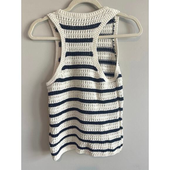 Madewell Crochet-Knit Crewneck Sweater Tank In Bright Ivory Navy Size Small - Picture 6 of 6